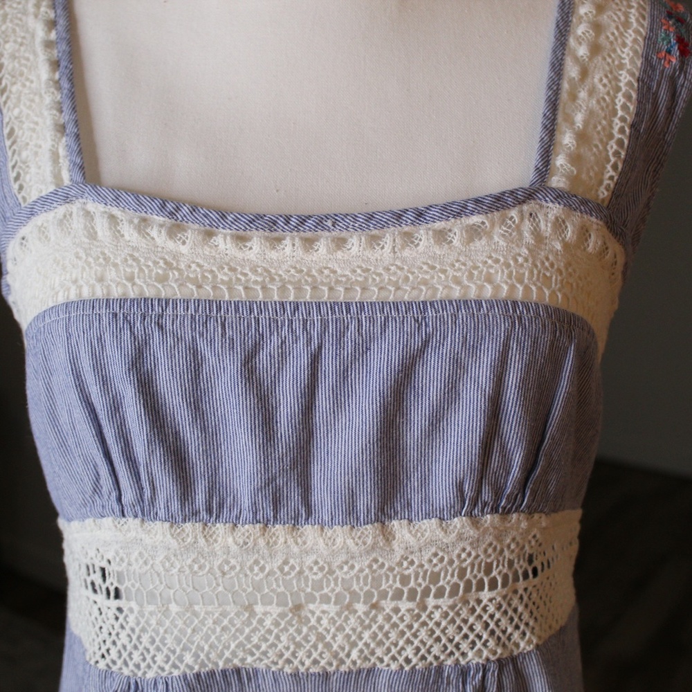 Blue and White Striped Maxi with Crochet Detail - Picture 2 of 9